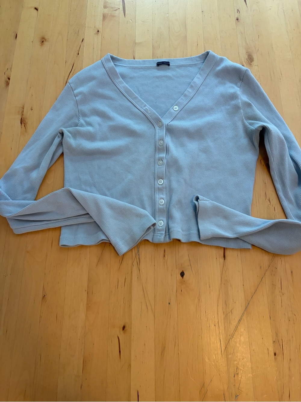 Brandy Melville Light Blue Ribbed Button-Front V-Neck Crop Top
